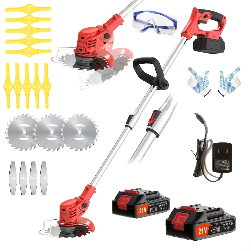 TEMU Electric Weed , Battery Powered Trimmer With 2pcs Batteries, 3 Types Of , Grass Trimmer/brush Cutter For Lawn