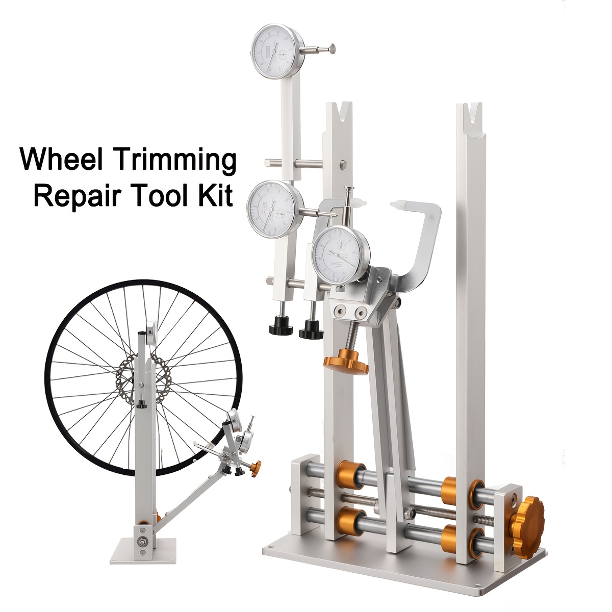 Image of Bicycle Wheel Tuning Repair Tool Kit | Centering Stand With Measuring Clock, , And Plug Axle For 10-29" Wheels, Aluminum Alloy