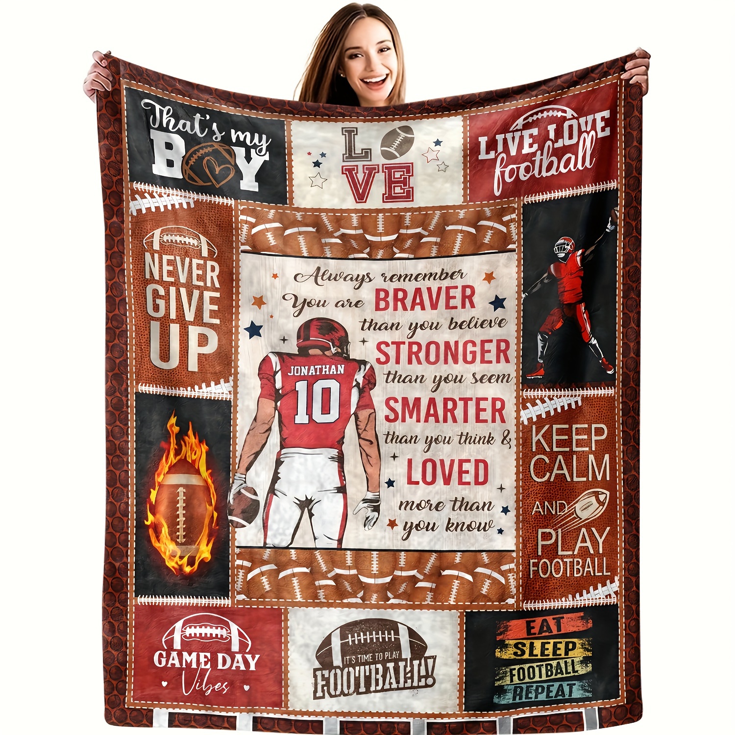 

Custom Football Themed Flannel Blanket - Personalized Inspirational Sports Quilt With Digital Print - Soft Fleece Throw For Couch, Lovers - All-season Style Polyester Blanket