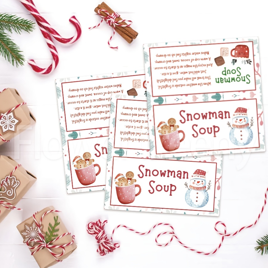 TEMU 12pcs Christmas Snowman Soup Bag Decoration Tags - Includes Label Cards, Suitable For, Candies, Candy Canes, And Classroom Party Gift Bags, Mini