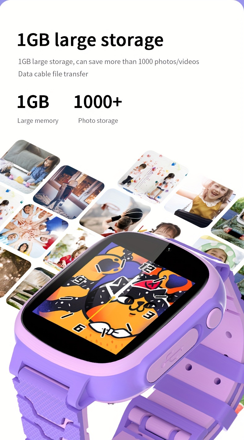 kids smart watch with hd camera 119mb storage 20 educational games   plastic case electronic movement silicone band blue details 3