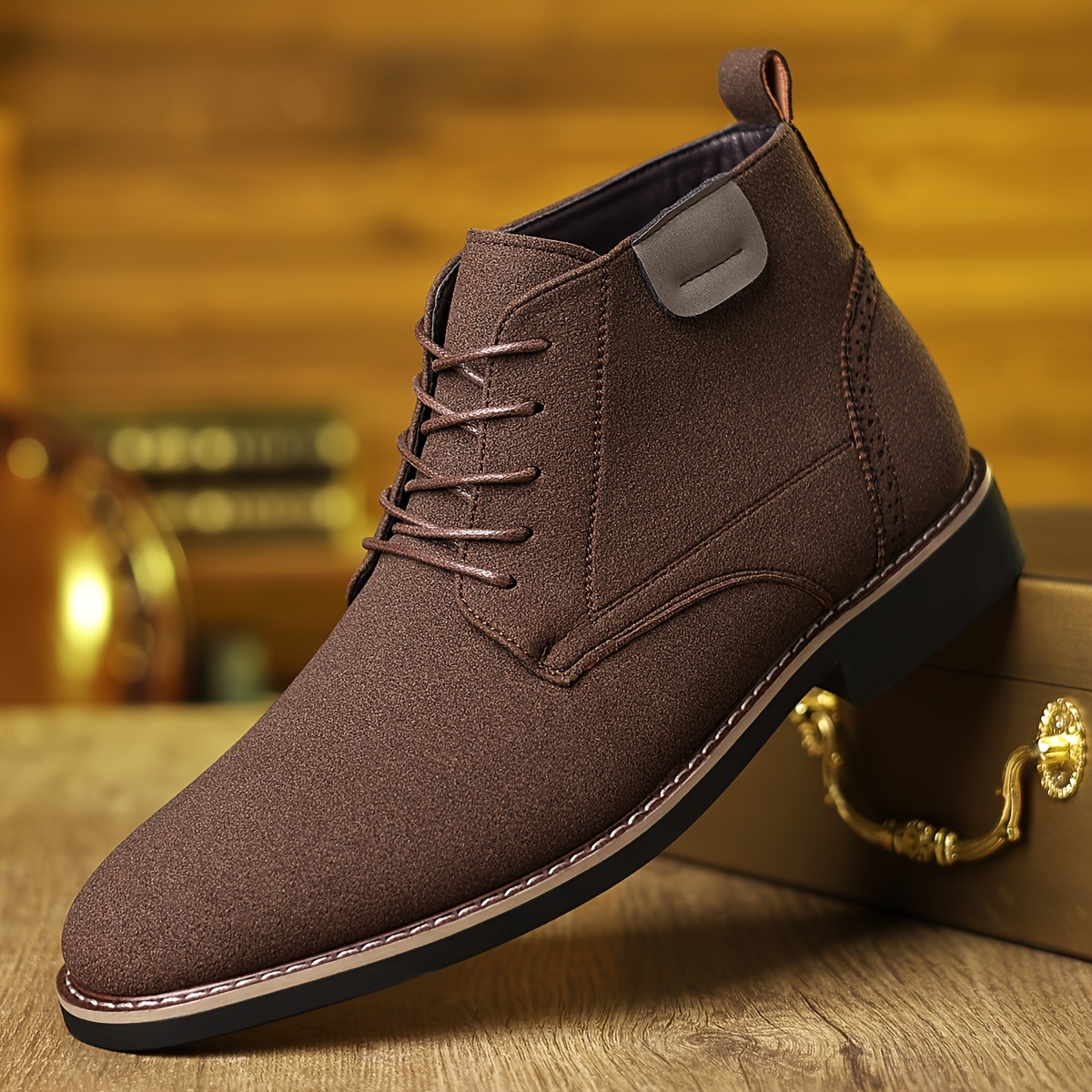Men's Black Business Casual Shoes - Retro Mid-Top Lace-Up Pointed Toe with -Like Upper & Rubber Sole, All-Season Versatile for Office, Parties, Daily Wear, Office Boots | Sleek Laceup Boots | Durable Rubber Sole, Dressy Shoes
