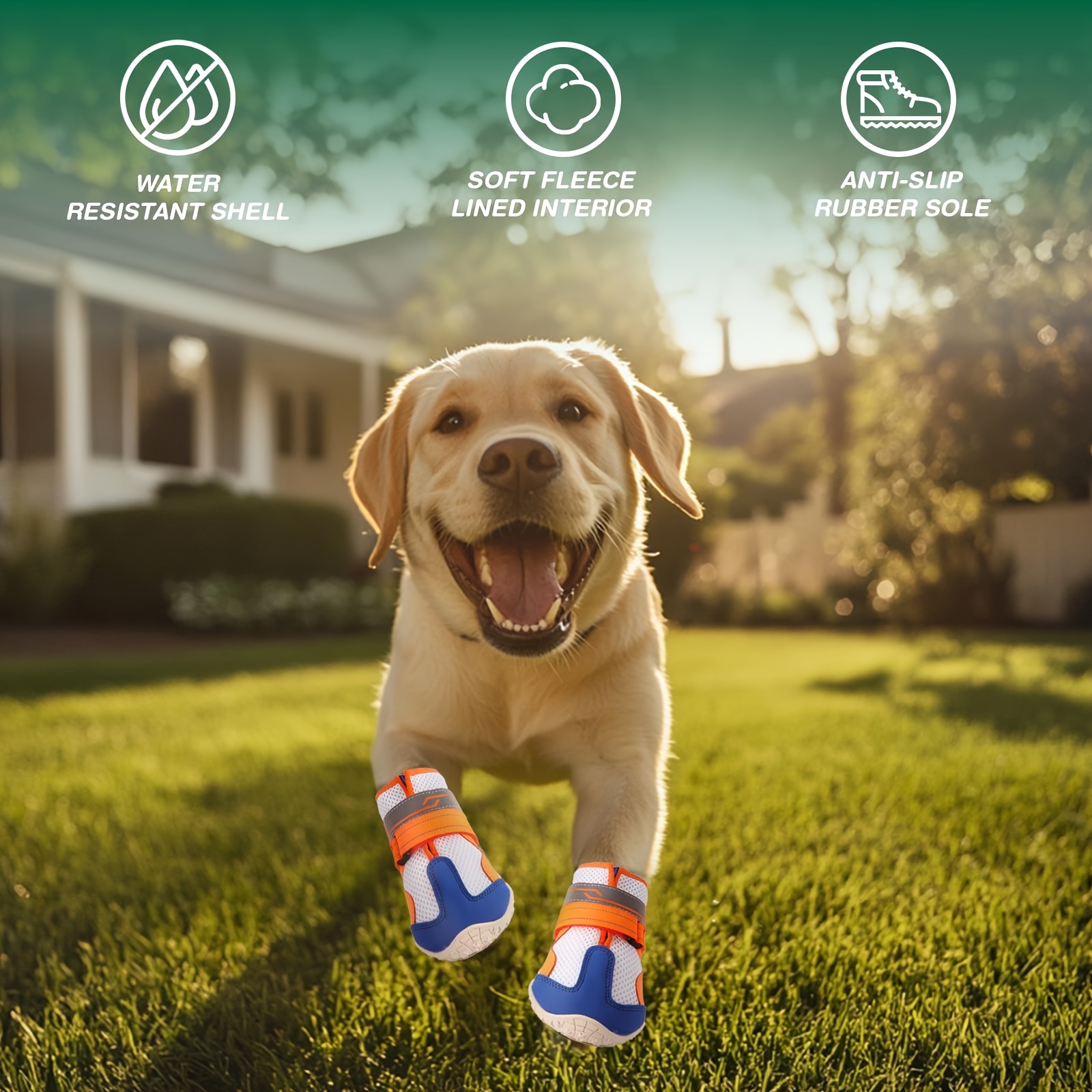 4pcs Orange Dog Boots with Reflective Strips, Non-Slip Design