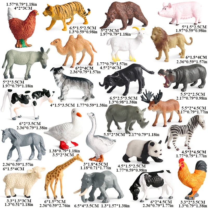 Image of 24pcs Realistic Animal Figures Set, 12 Wild Animals And 12 Farm Livestock Figurines, Includes Animal Models Like , Tigers, Elephants, Giraffes, Cows, Sheep, Dogs, And More, Playset Gift For Children