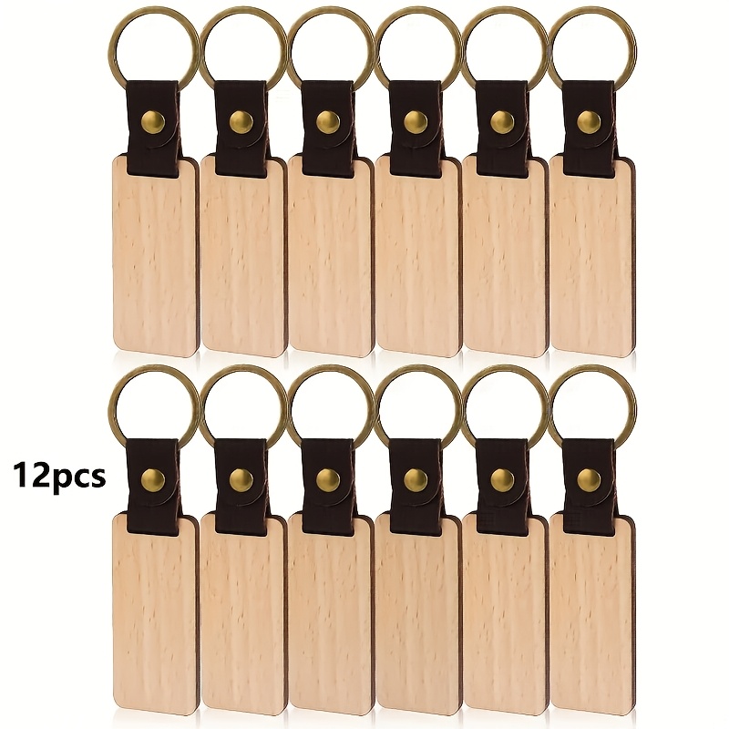 E-shop 8/12 Stück Schlüsselanhänger aus Buchenholz - Unbearbeitete Buchenholz-Schlüssel, lasergravierte Rechteckanhänger, geeignet für Bastelarbeiten,
