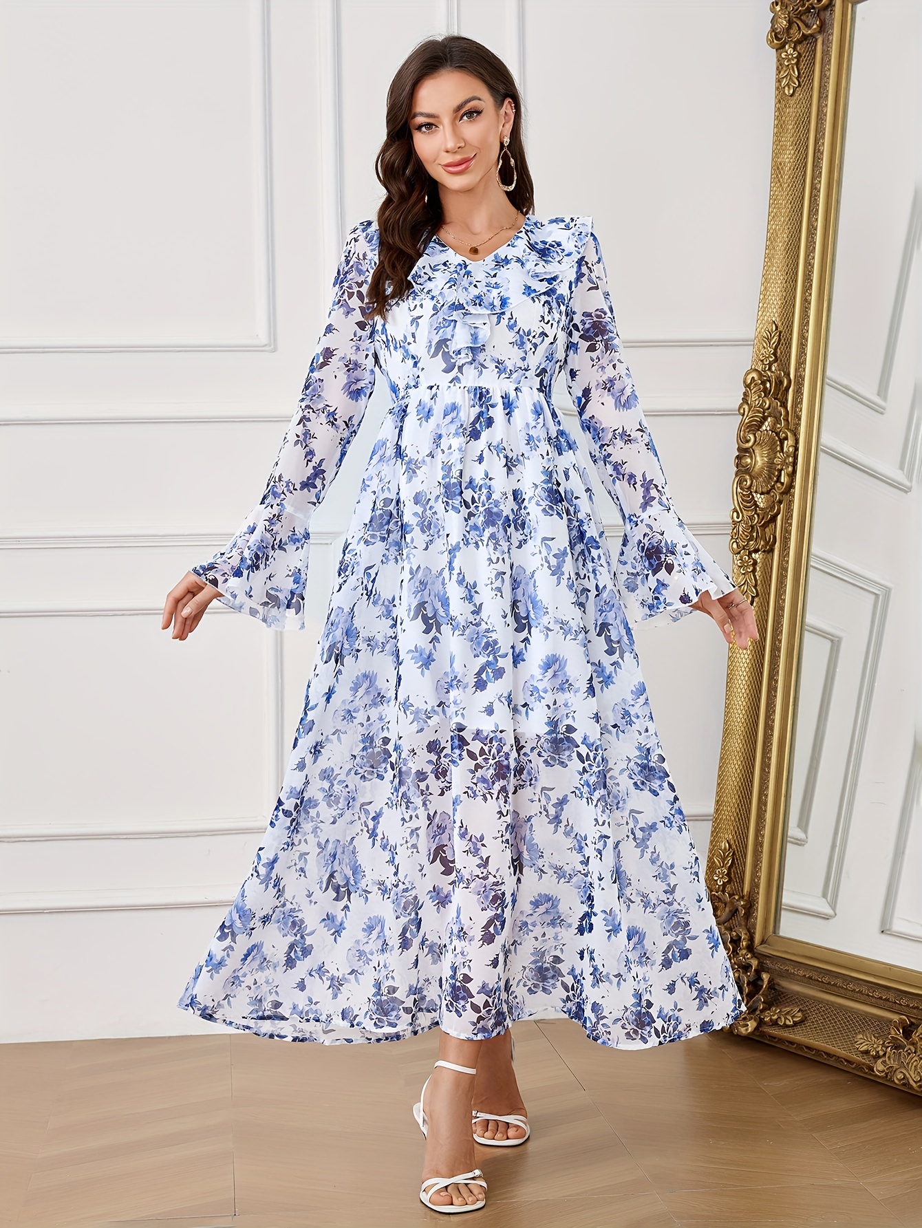 Floral Print Vestido De Gasa Estampado Floral Estampado Floral