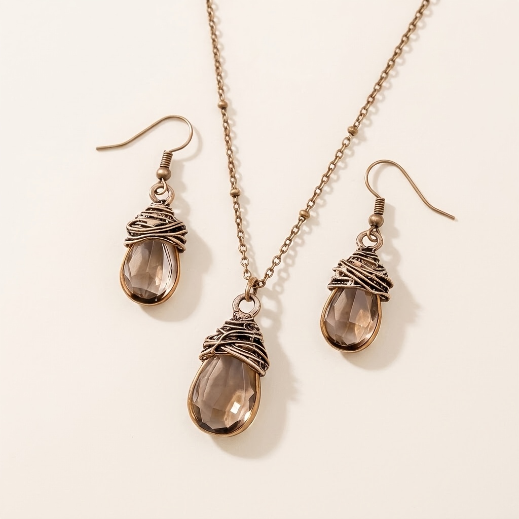 3pcs Vintage Coffee Lantern Jewelry Set, Earrings And Necklace For Women