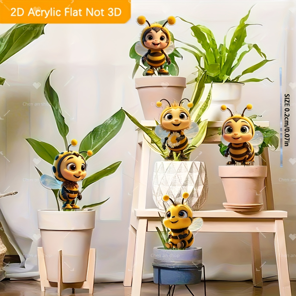 E-shop 2D Flat - Ein Set aus 5 niedlichen Bienenfreunden im 2D-Design aus Acryl für Gartendekoration, geeignet für Außenausstellungen in Gärten,