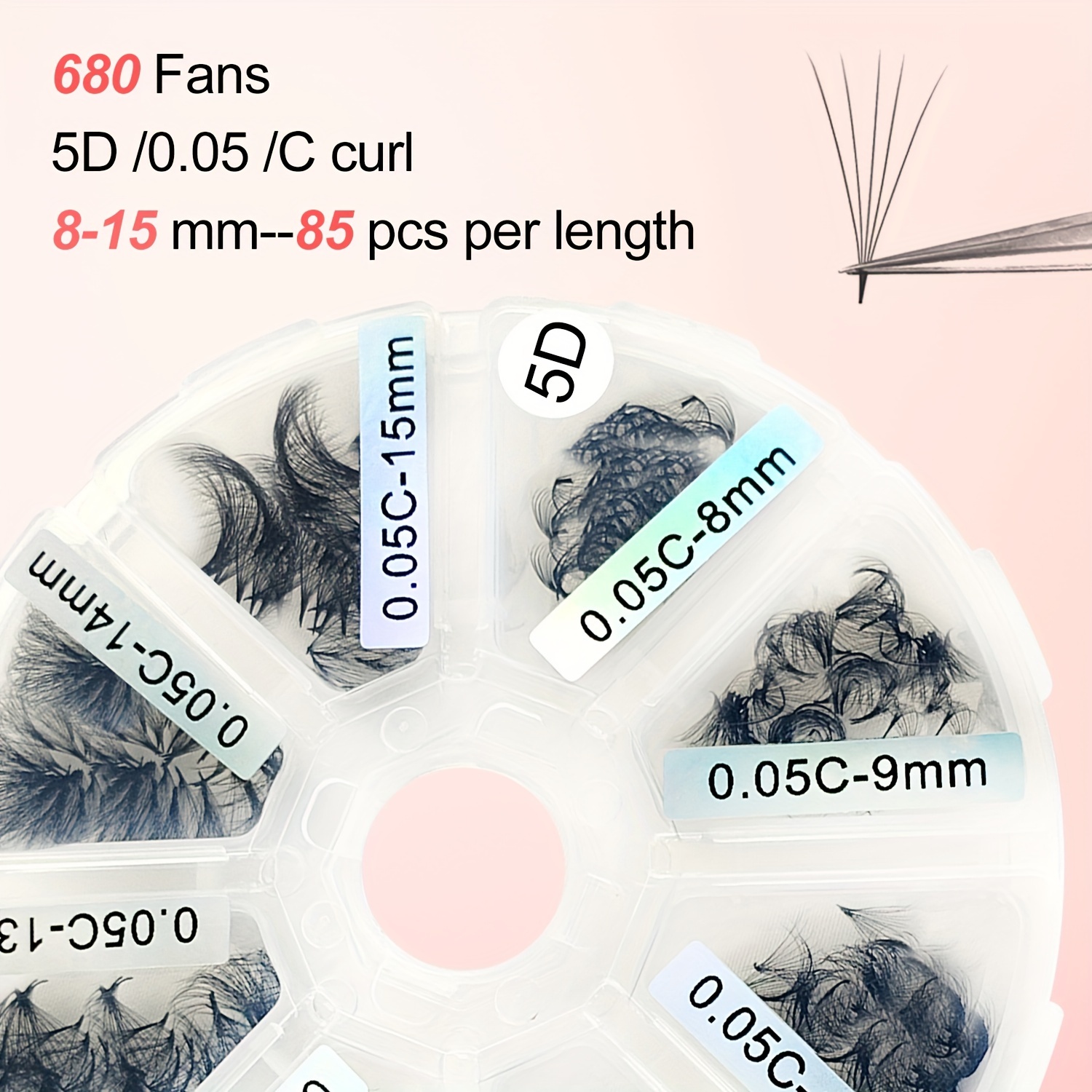 680pcs Premade Fan Eyelash Extensions - 5d/6d/10d, C-, 0.05mm Thickness, 8-15mm Lengths - Handmade Volume Lashes For Salon Use