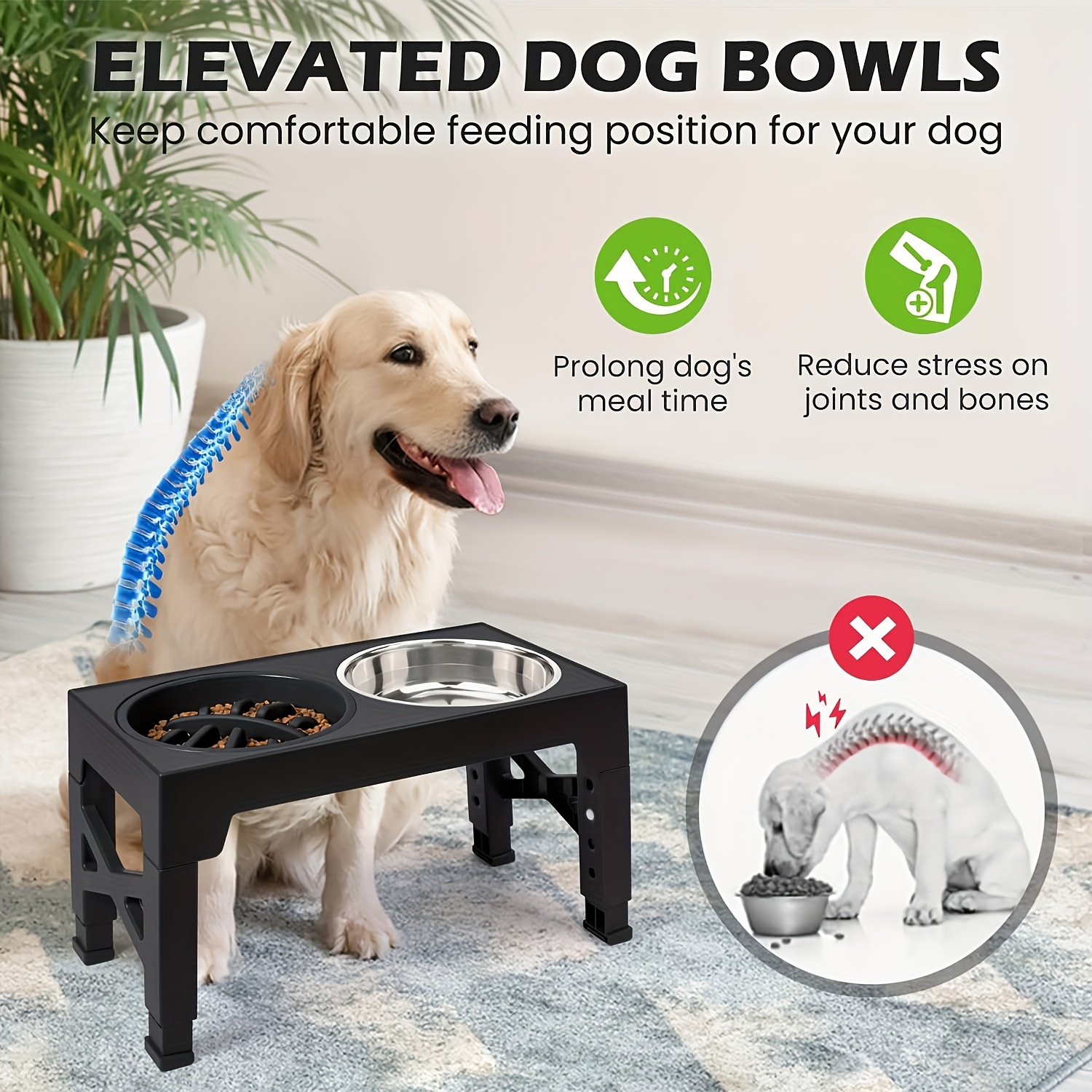 pet lifting bowl adjustable elevated cat bowl upright anti vomiting dog bowl dual feeding water bowl ergonomically adjustable height feeding rack   essential comfortable feeding solution Product details 8