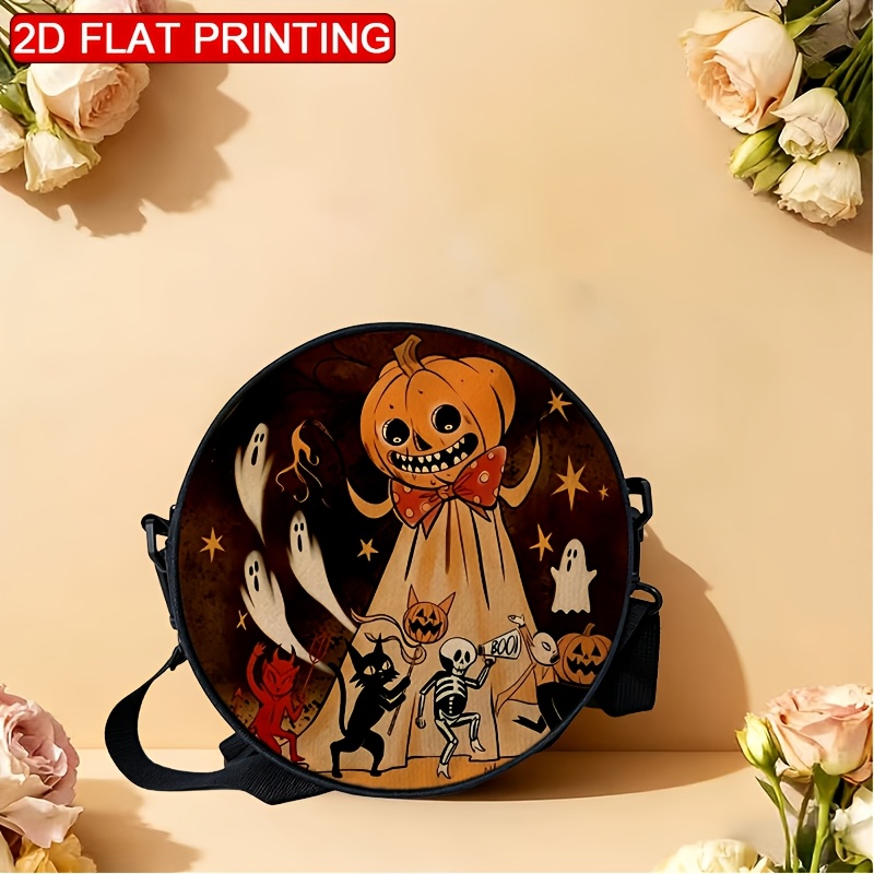 TEMU Women's Shoulder Bag Retro Halloween Character 2d Printing, Adjustable Shoulder Strap, Zipper Closure, Backpack Style | Casual And Fashionable