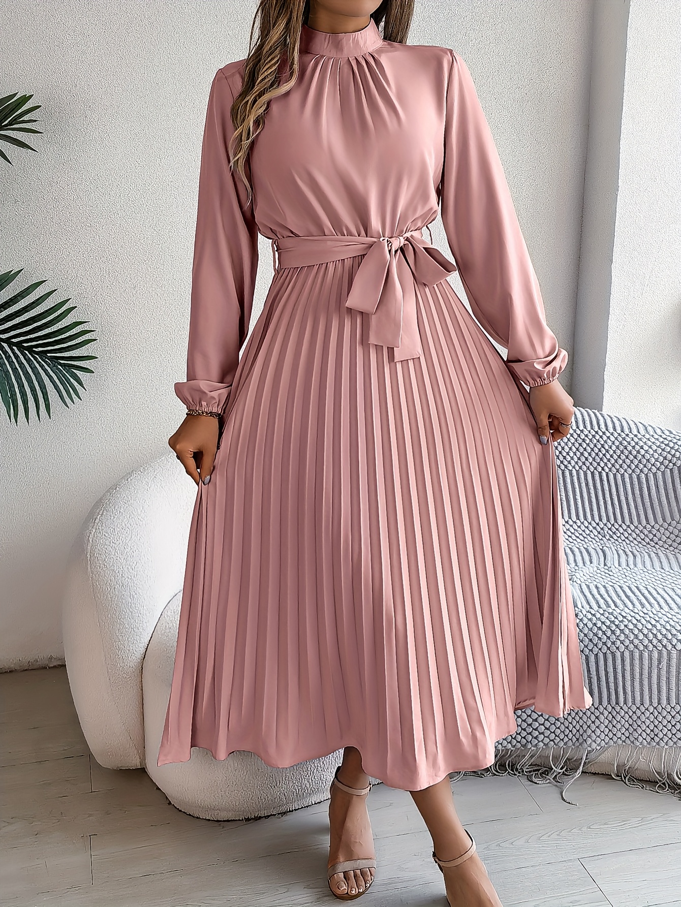 fitted lace wedding dress Secret Garden Long Sleeve Smocked Bodice Dress Rose– Selfie Leslie main image 1