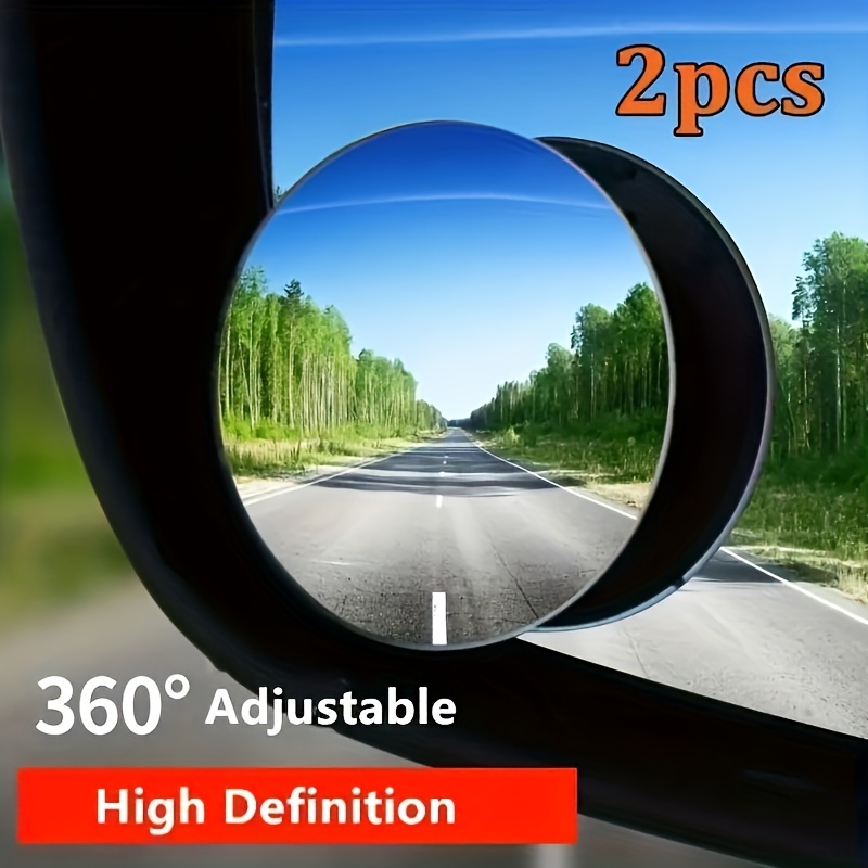 Set of Two 360-Degree Adjustable Mirrors for Car Blind Spots, Featuring Wide-Angle Side Rearview Mirrors And Compact Frameless Circular Designs