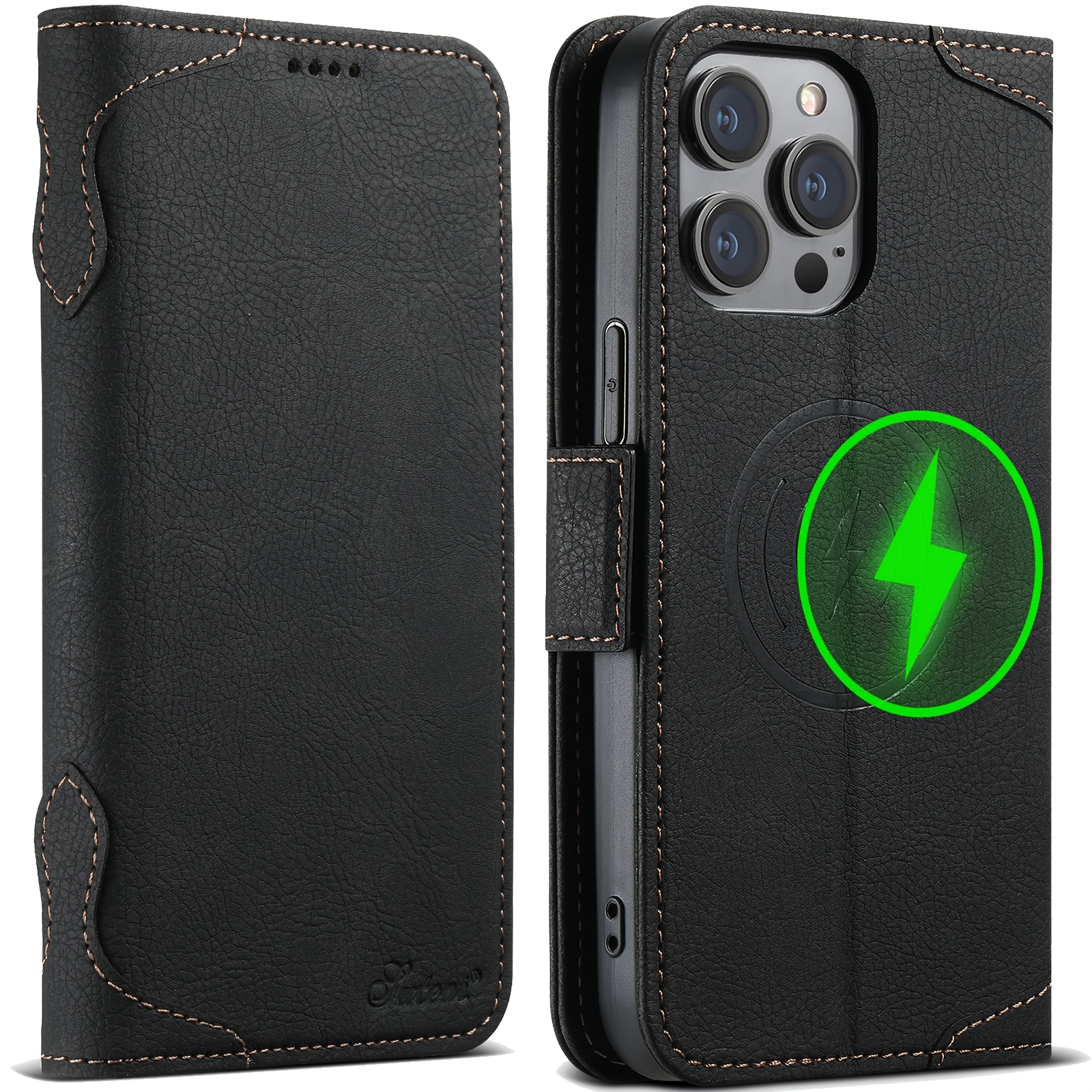 TEMU Phone Case - Lychee Pattern Side-button Wallet Card Holder With Slots, Cute Synthetic Faux Leather Phone Case Suitable For Iphone 16, 15, 14, 13