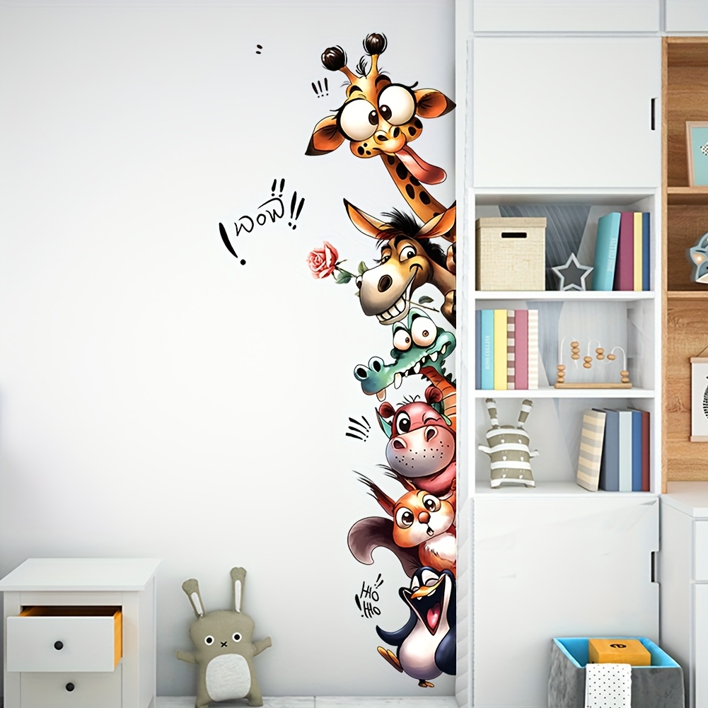Image of Whimsical Giraffe Crocodile Forest Animal Decorative Door Cabinet Wall Sticker For Bedroom Living Room Sofa Background Wall Decal