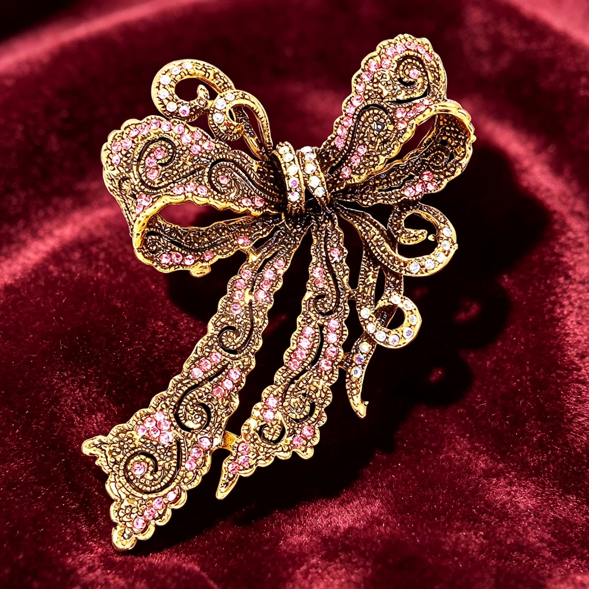 TEMU 1pc Vintage Golden Rhinestone Bow Brooch - European Suitable For Coats, Blouses, Suits, Birthstone Gift For Women, Mothers, Wedding Prom