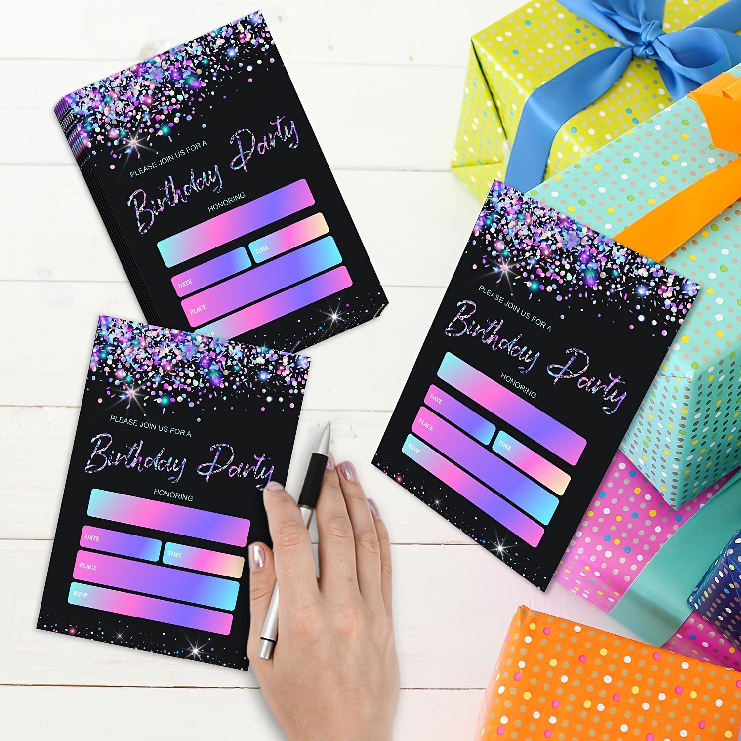 

Sparkling Black Birthday Party Invitations - Double-sided, For Celebrations