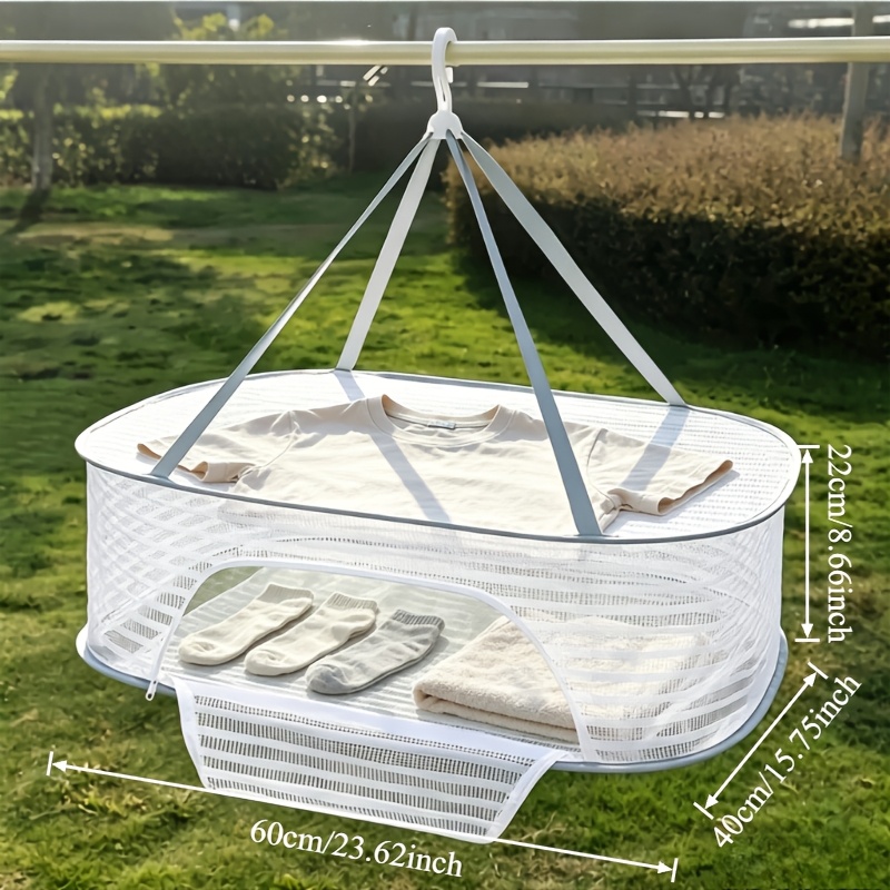 TEMU Multi-functional Foldable Drying Rack With Zipper Closure - Space-saving Mesh Dryer, Collapsible Kitchen And Garden Storage Rack With Handle,