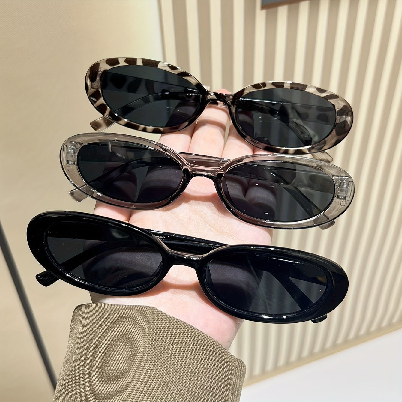 

3pcs Oval Fashion Glasses For Women Men Leopard Frame Anti Glare Sun Shades For Decoration