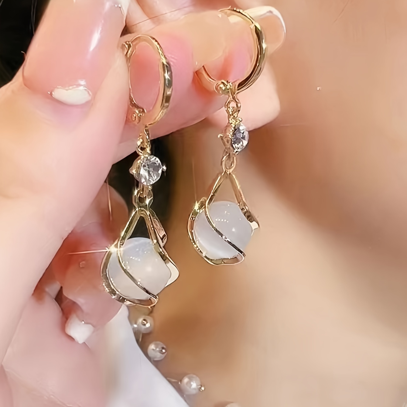 Vintage Rhinestone Drop Earrings, Copper Dangle