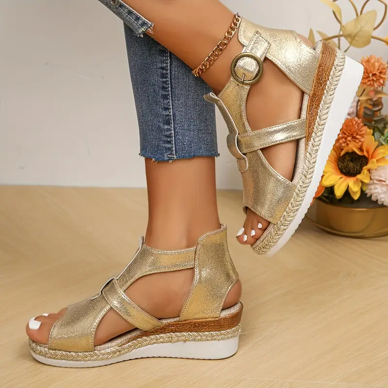 womens wedge heeled sandals casual open toe platform sandals comfortable buckle strap sandals details 2
