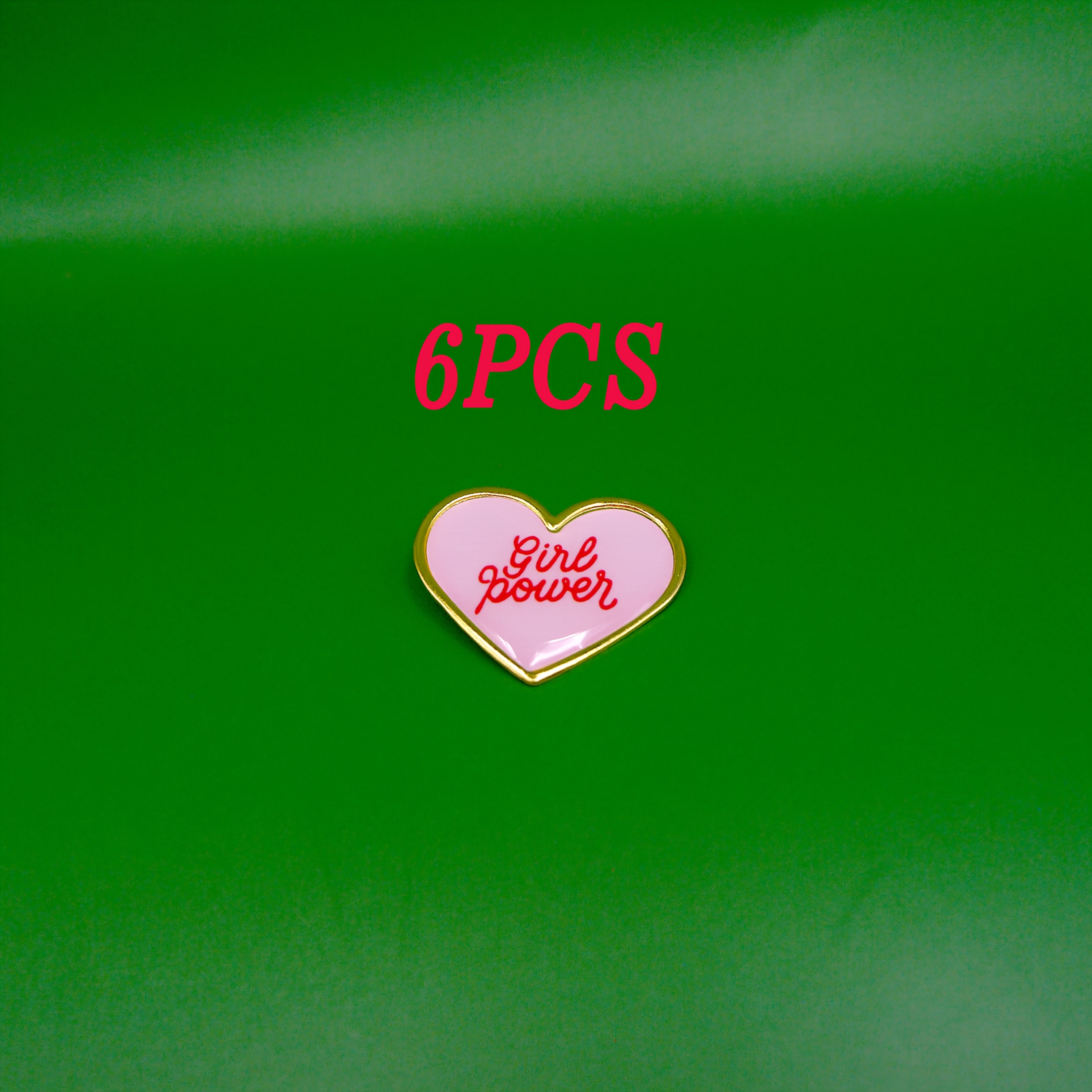 Image of 6pcs 'girl Power' Heart-shaped Pin Brooch With Strong Text , Fashionable Clothing Backpack Accessories Badge Souvenir