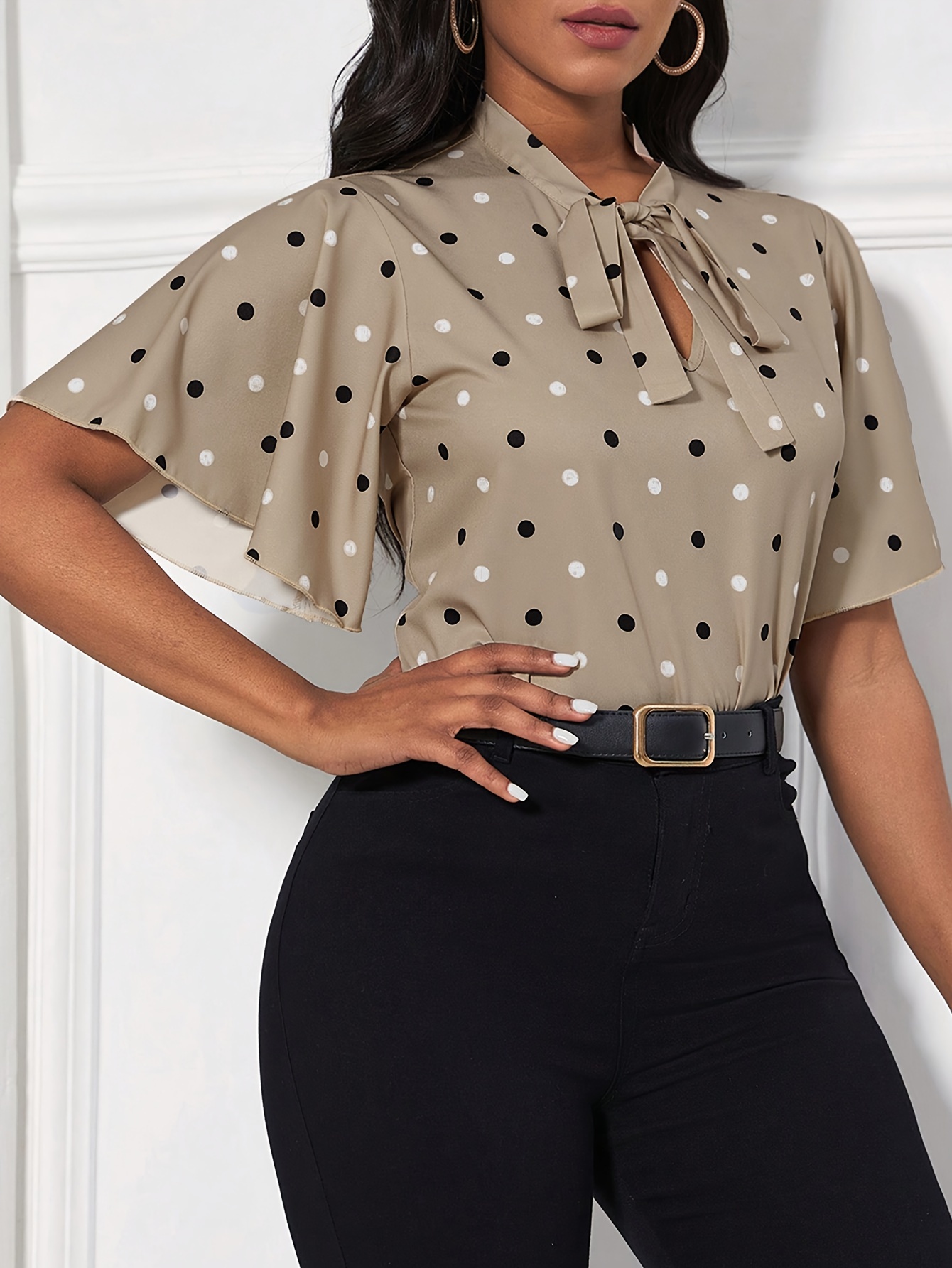 Polka dot cheap blouse with bow