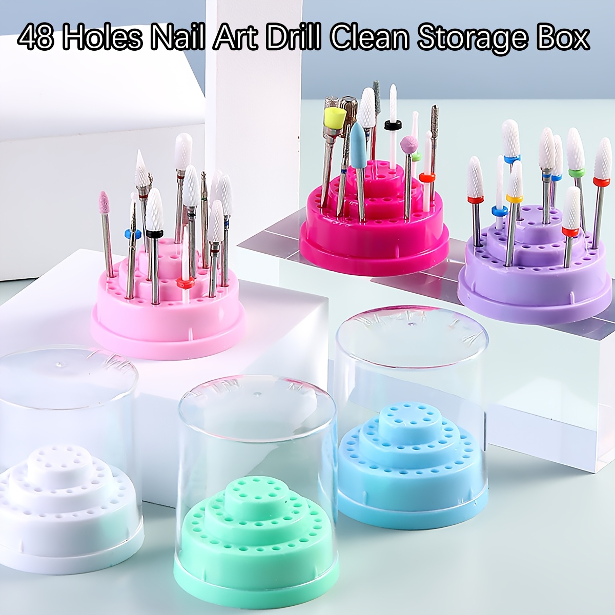 

48 Holes Nail Bit Organizer, Unscented Manicure Accessory Display Stand, Grinding Polish Head Holder, Milling Cutter Storage Box For Tools & Accessories