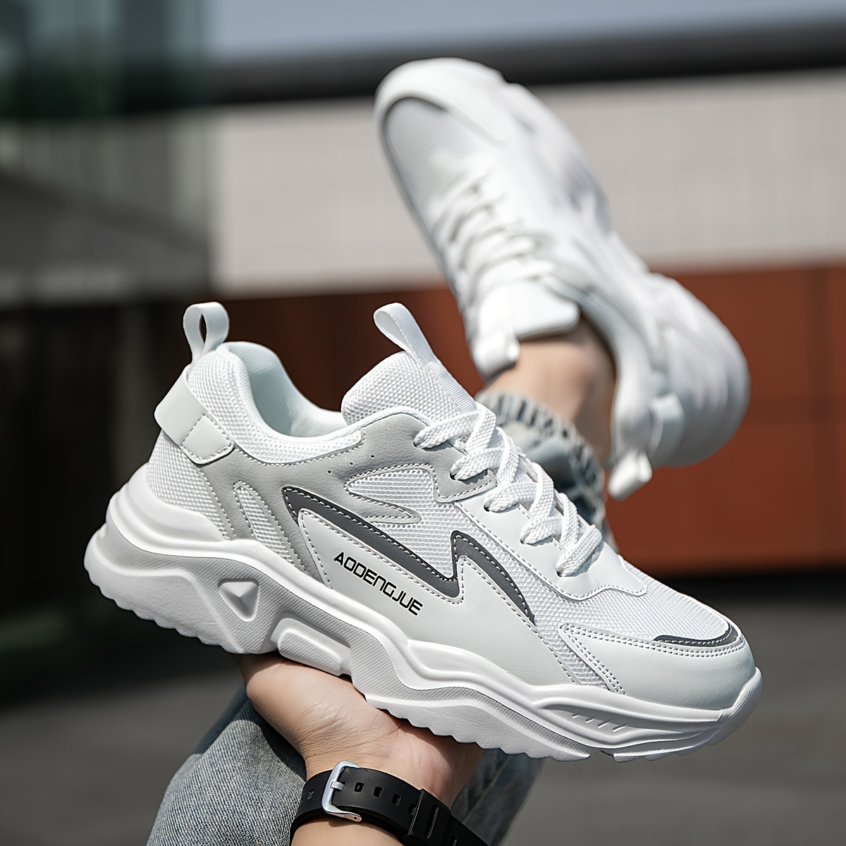 Men's Lightweight Casual Letter Print Trend Design Front Strap Sneakers - Low-Top EVA Sole, PU & Fabric Upper, Breathable & Durable for Running, Hiking, Outdoor & Daily Wear
