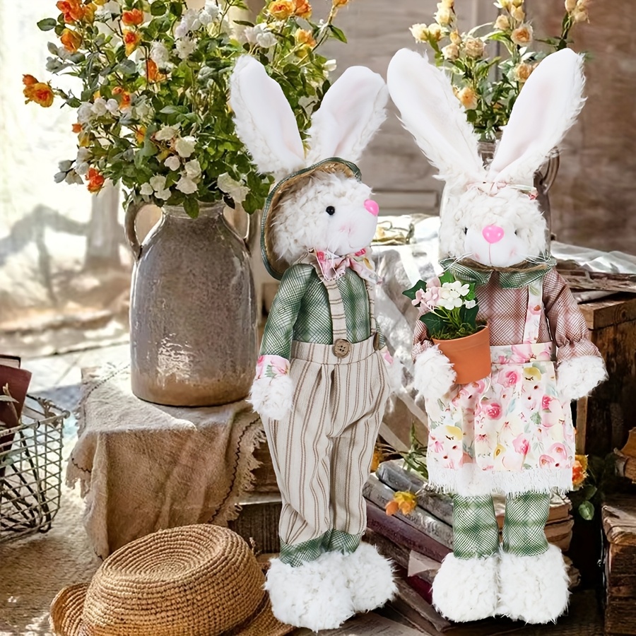 

30" Classic Farmer Bunny Rabbit Figurine, Collectible Spring Easter Home Decor, No Electricity Needed, Featherless, Ideal For Christmas, Easter, Valentine's Day & Universal Celebrations