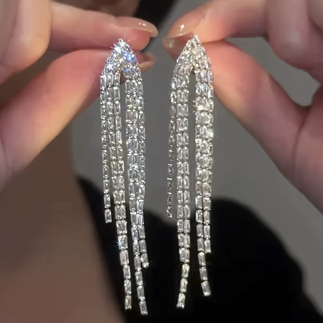Women's Luxurious Cubic Zirconia Tassel Design Copper Earrings