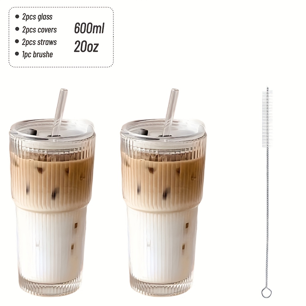 E-shop 2er-/4er-Set Glasbecher mit vertikalem Bambus-Knoten-Muster, Wasserglas, Kaffeetasse, Eislatte-Becher, Getränkebecher, Milchbecher, großes