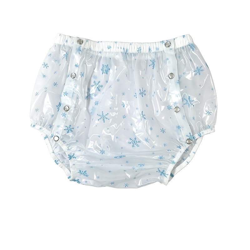 TEMU Blue Snowflake Pvc Plastic Pants With Buttons, Care Pants. The Entire Underwear For Easy Wearing And Removal. Semi-transparent, Soft, And