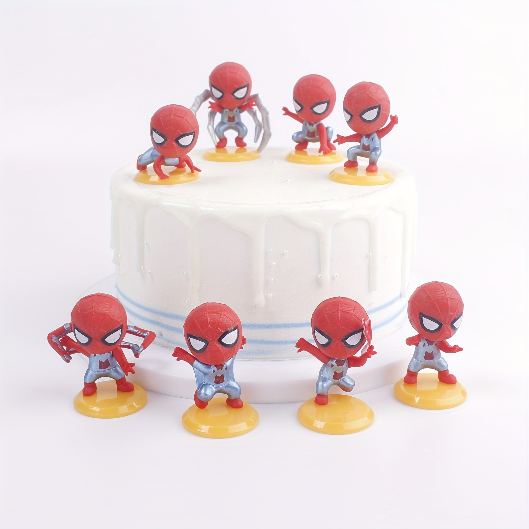 

8pcs/set, Authorized Spider-man Hand Puppet Q Version Of The Yellow Base Spider Anime Hand Office Boy Ornaments Cake Decoration Party Gifts