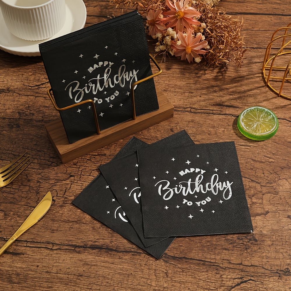 Image of A Of 20 Disposable Napkins Featuring A Birthday Theme With Stamps In Golden And Silver, Perfect For Celebrations, Family Events, And Cafes
