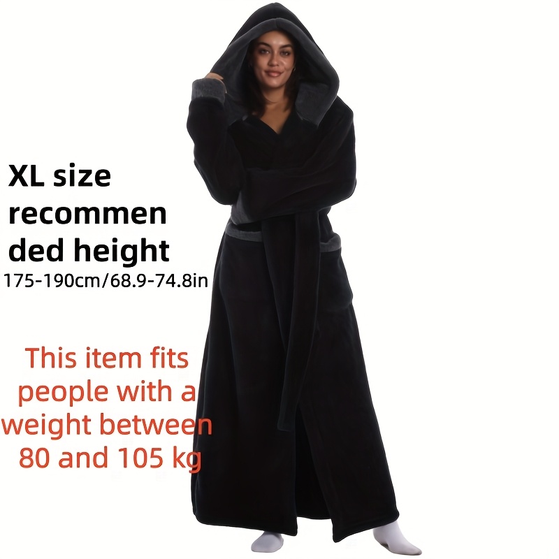 1 stuks Extra Lange Badjas - Dikke Winter Badjas met Capuchon, Pluche Fleece-achtige Textuur, Elegante Badjas voor Thuis & Reizen voor Vrouwen/Mannen