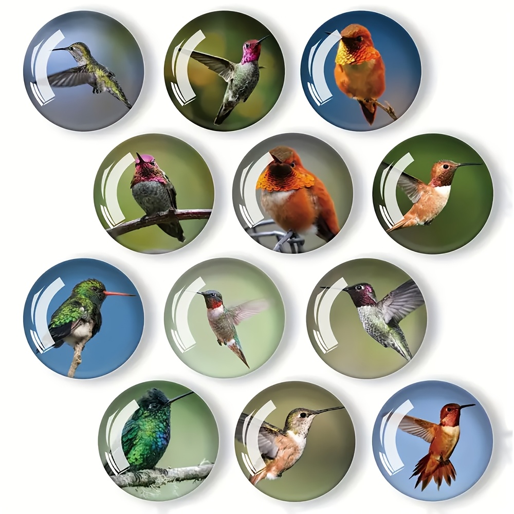 TEMU Aimant de réfrigérateur à motif de , matériau en verre surélevé rond, autocollant magnétique souple série oiseaux, patchs magnétiques décoratifs