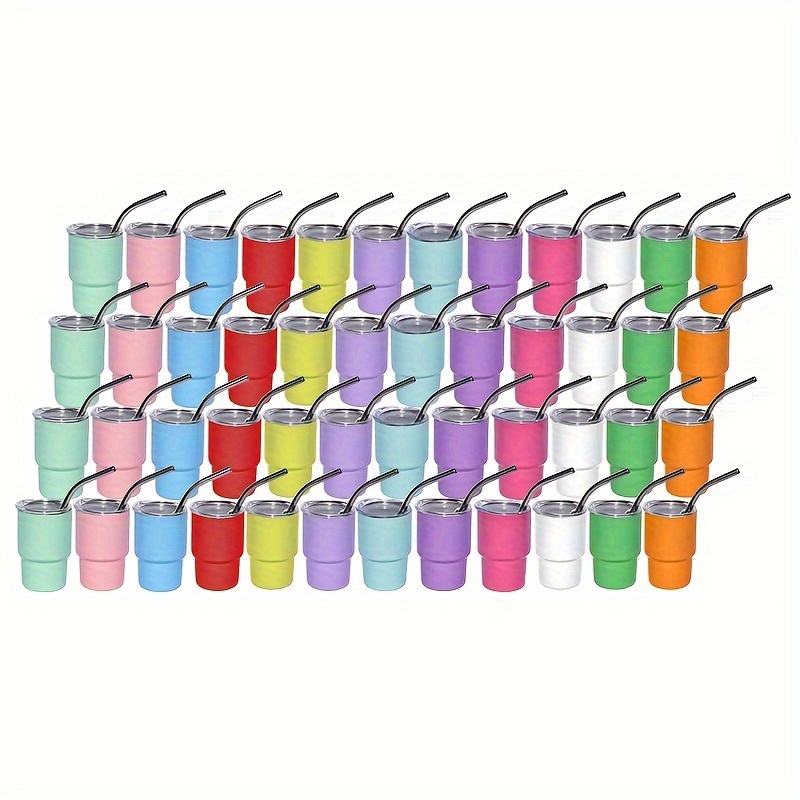 

48pcs 3oz 12 Colors Double Wall Non-vacuum Stainless Steel Sublimation Mini Cup With Straw