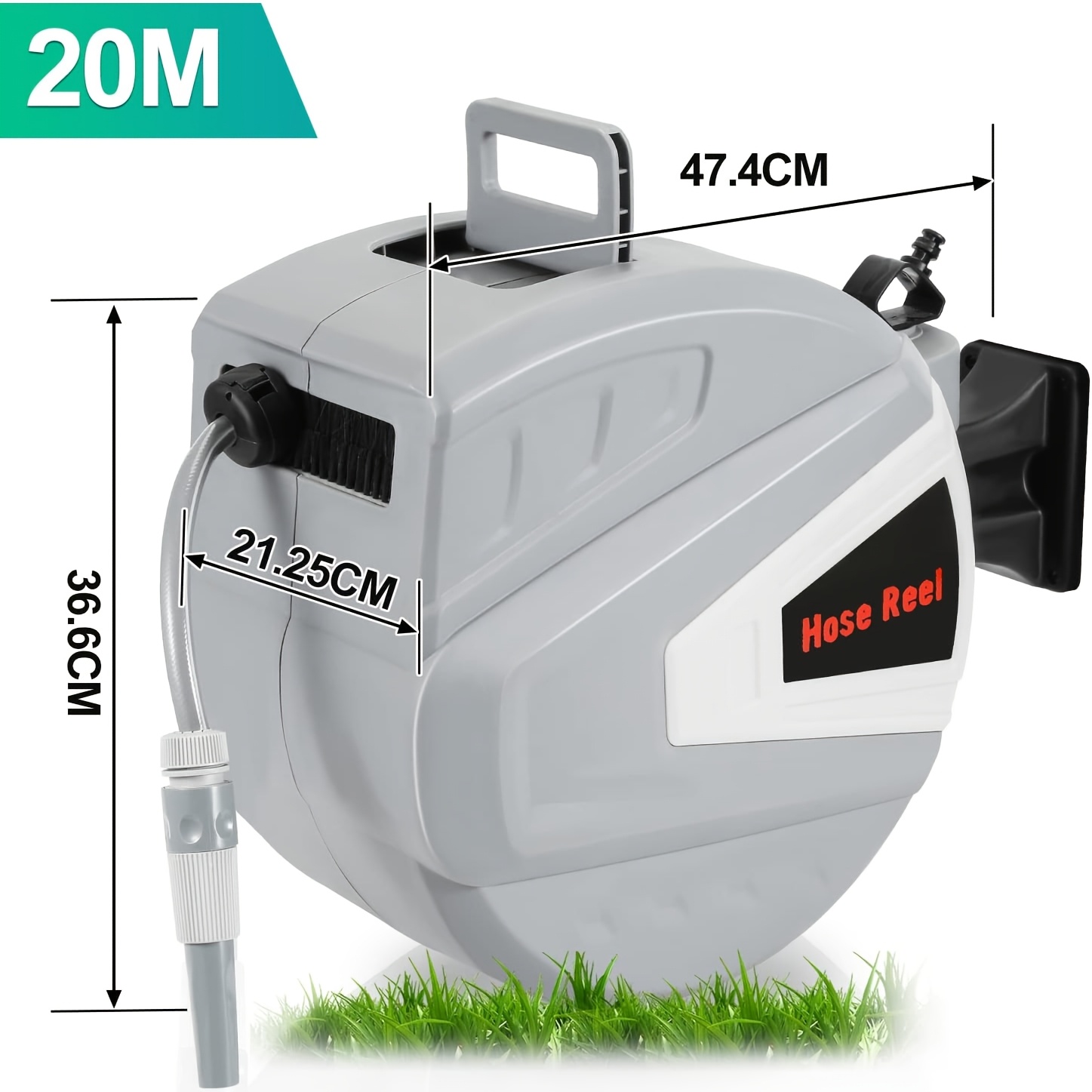 20-metre Extendable Hose Reel With A Wall Bracket That Rotates 180°, Shower Head, Garden Hose