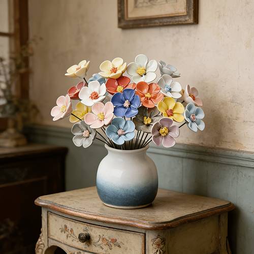 fiori a in ceramica stile ins, 10 pezzi assortiti, fiori decorativi per b&b , ornamenti da tavolo per , oggetti di per foto