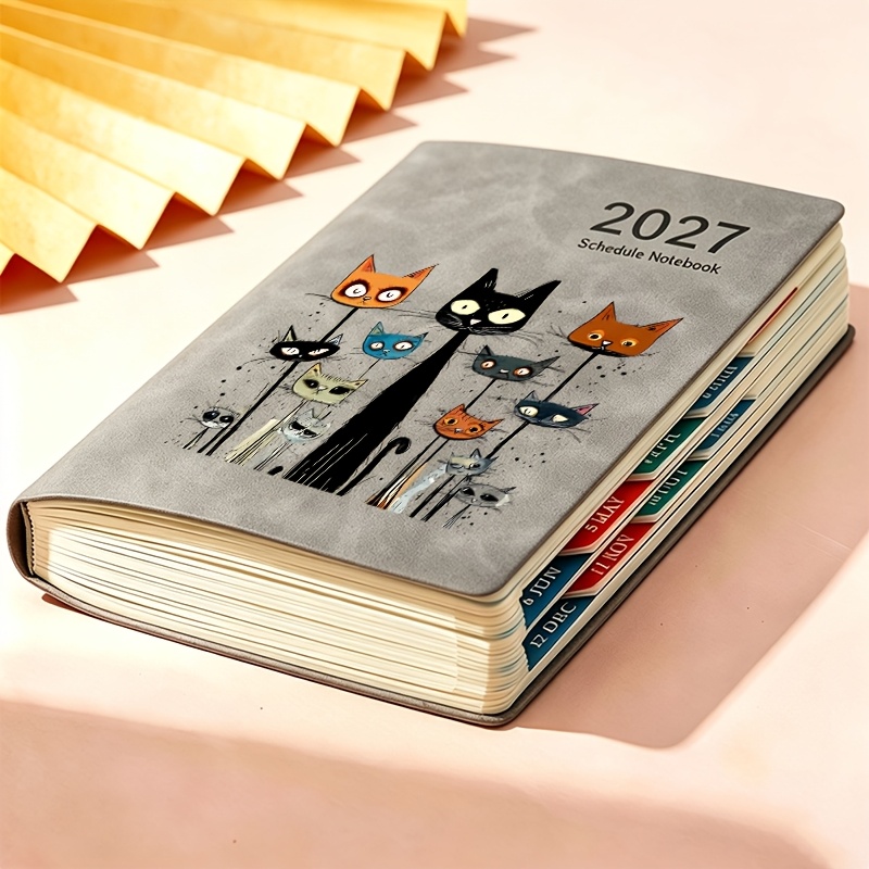 TEMU 1pc Cat Pattern Printed 2027 Schedule Notebook, Daily Recording Book, Practical Agenda Schedule Book, Portable Notepad For Daily Work