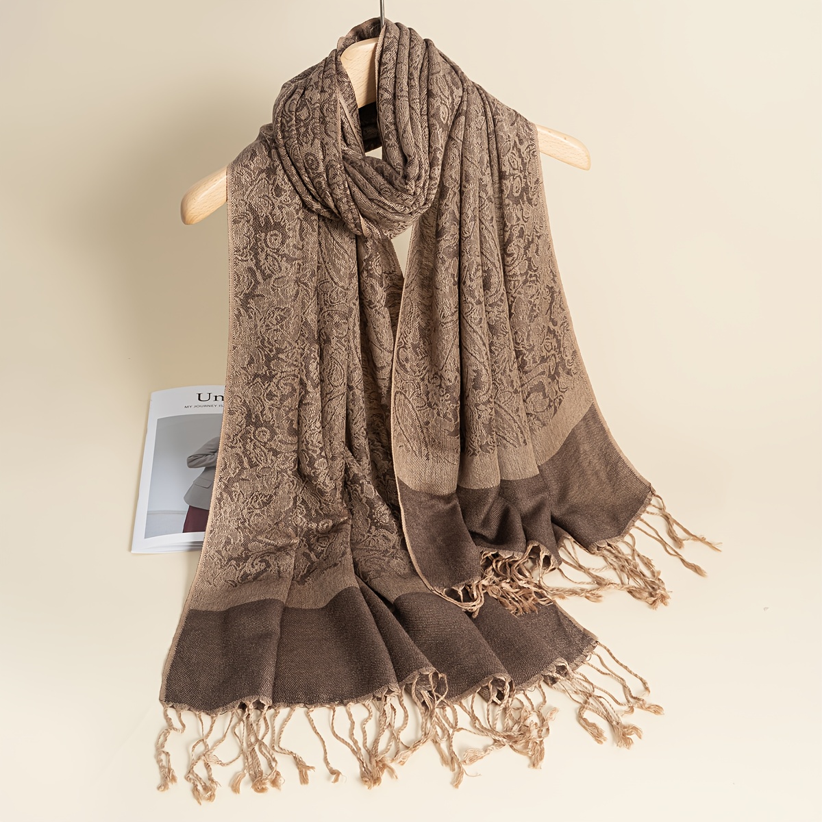 TEMU A Women's Autumn/winter Pattern Jacquard Fashionable And Versatile Air-conditioned Shawl Wrap, A Thickened And Warm Scarf Suitable For Daily Use