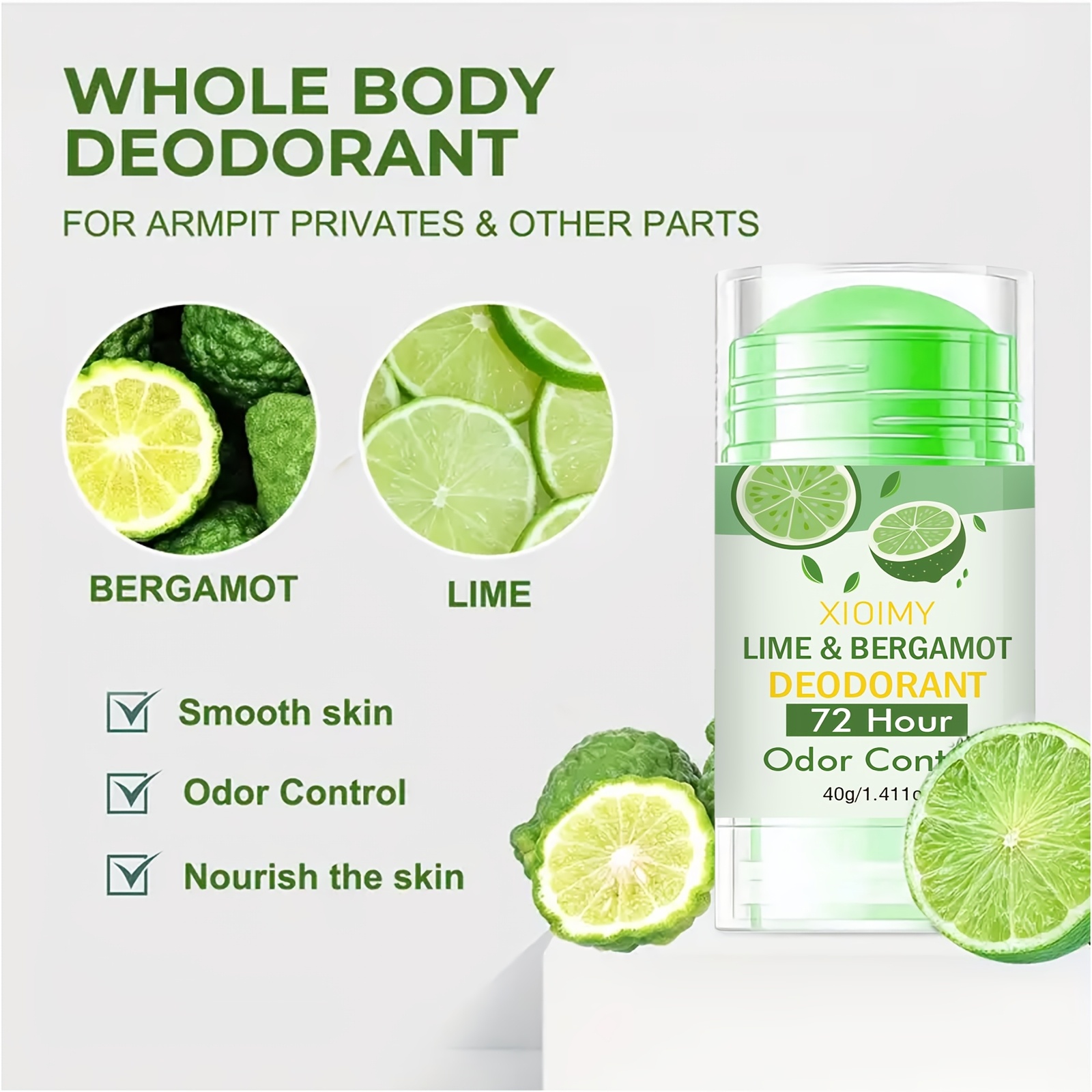 [72H Vegan Deodorant] Lime And Bergamot Deodorant, Long-Lasting Fragrance, Aluminum-Free 72-Hour Odor Protection, Fresh Scent, Suitable for Underarms, Body, Intimate Areas, Stubborn Body Odor, And Unpleasant Smells, Suitable for Both Men And Women