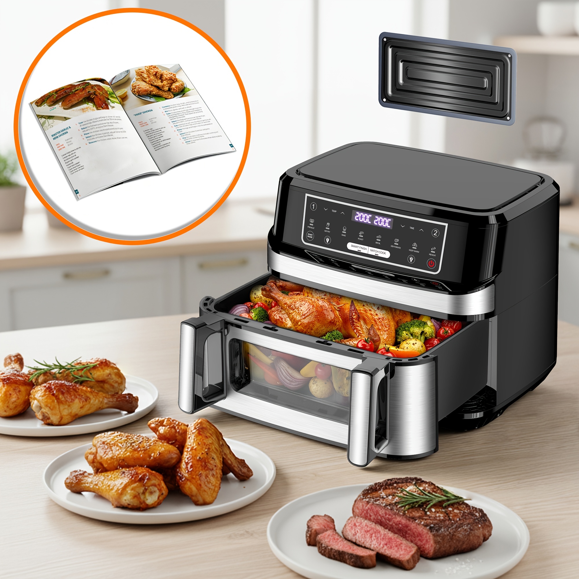 12l Air Fryer | Dual Chamber | With Removable Divider | 8 Programs | Recipe Included | Beginner-friendly