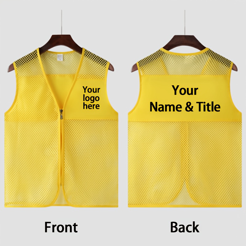TEMU 1 pz Gilet da lavoro personalizzato in rete traspirante per , stile con cerniera, supporta la stampa fai-da-te , e posizione, confortevole e
