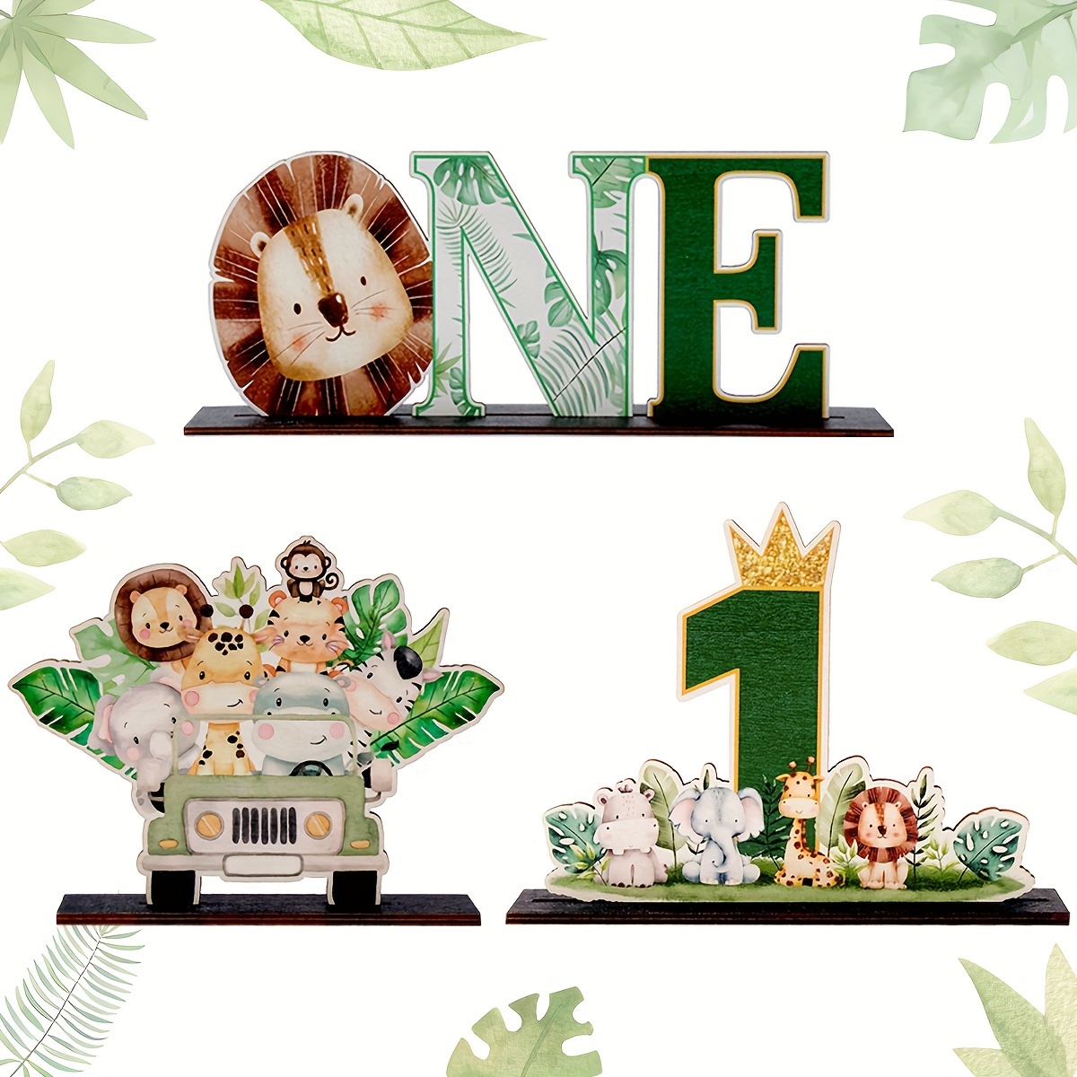 

1 Year Birthday Party Decoration Wooden Table Centerpieces, Jungle Safari Happy 1st Birthday Party Supplies, Wild 1 Jungle Animals Theme Party Gifts