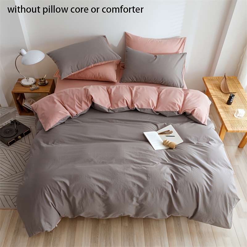 

3pcs Simple 90g Frosted Polyester Solid Color Double Matching Duvet Cover, Three-piece Set, 1 Duvet Cover, 2 Pillow Cover, Light Grey Bean Sand