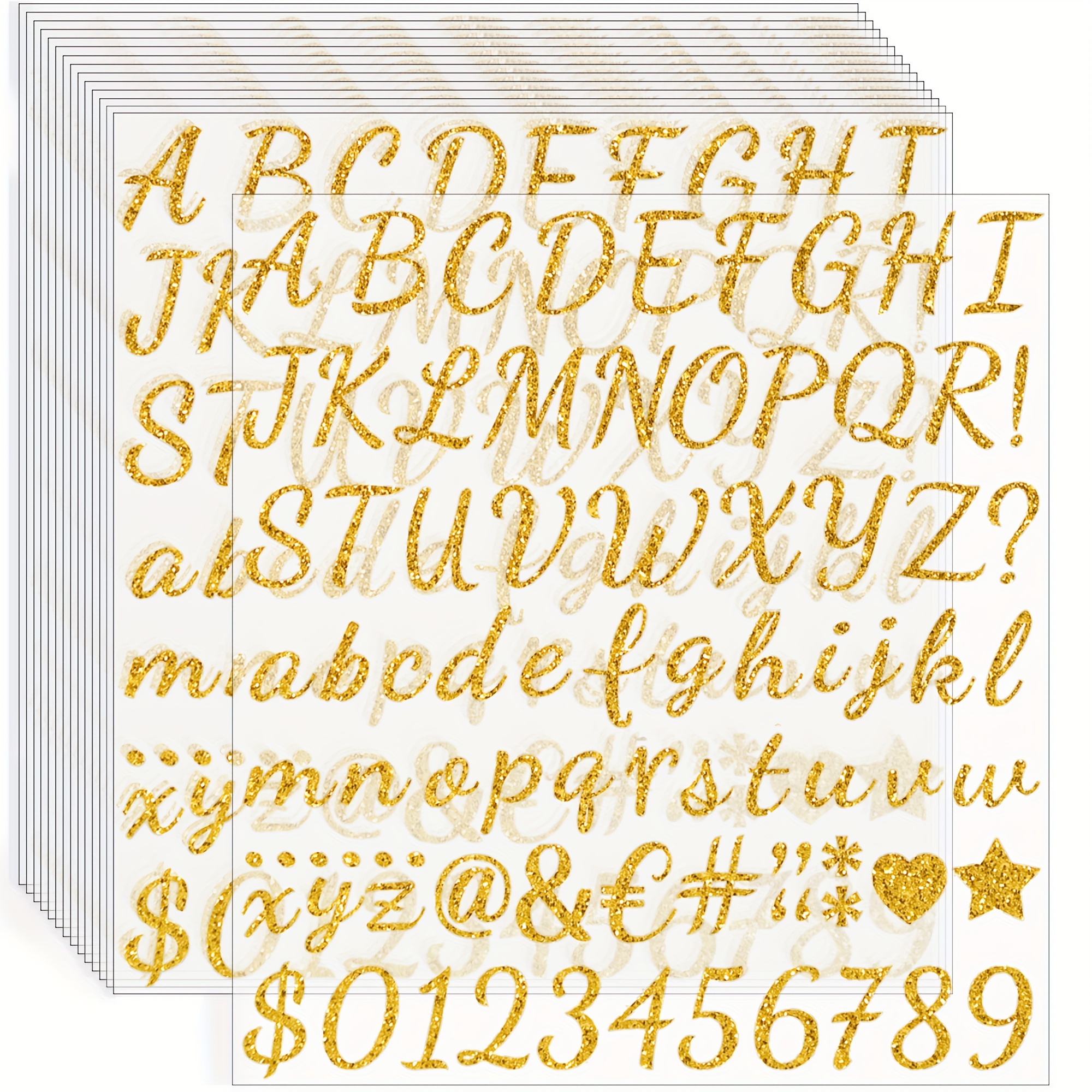 

15-piece Golden Glitter Alphabet & Number Stickers - 1" Self-adhesive Cursive Letters For Diy Crafts, Greeting Cards, Scrapbooking, Kitchen, Graduation Cap Decor, And Business Use