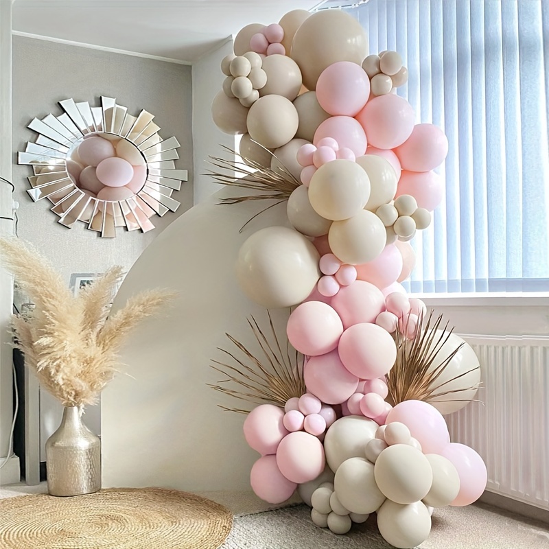 

102-piece Emulsion Balloon Garland Arch Kit - Versatile Decor For Weddings, Birthdays, Gender Reveals, Baby Showers, Baptisms - Elegant Cream Beige & Pink - For Ages 14+ - No Electricity Needed