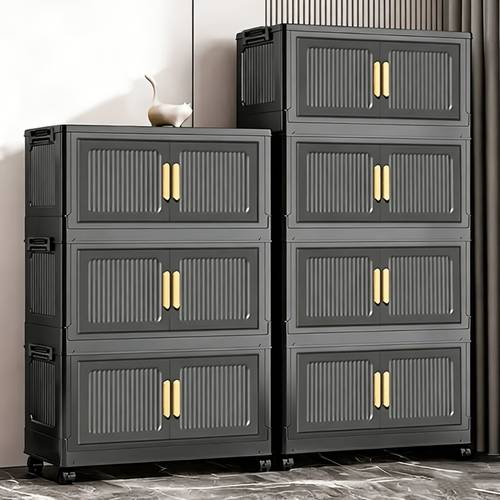 item picture no installation foldable storage cabinet plastic multi layer chest with wheels for home bedroom nightstand rental house miscellaneous organization portable closets